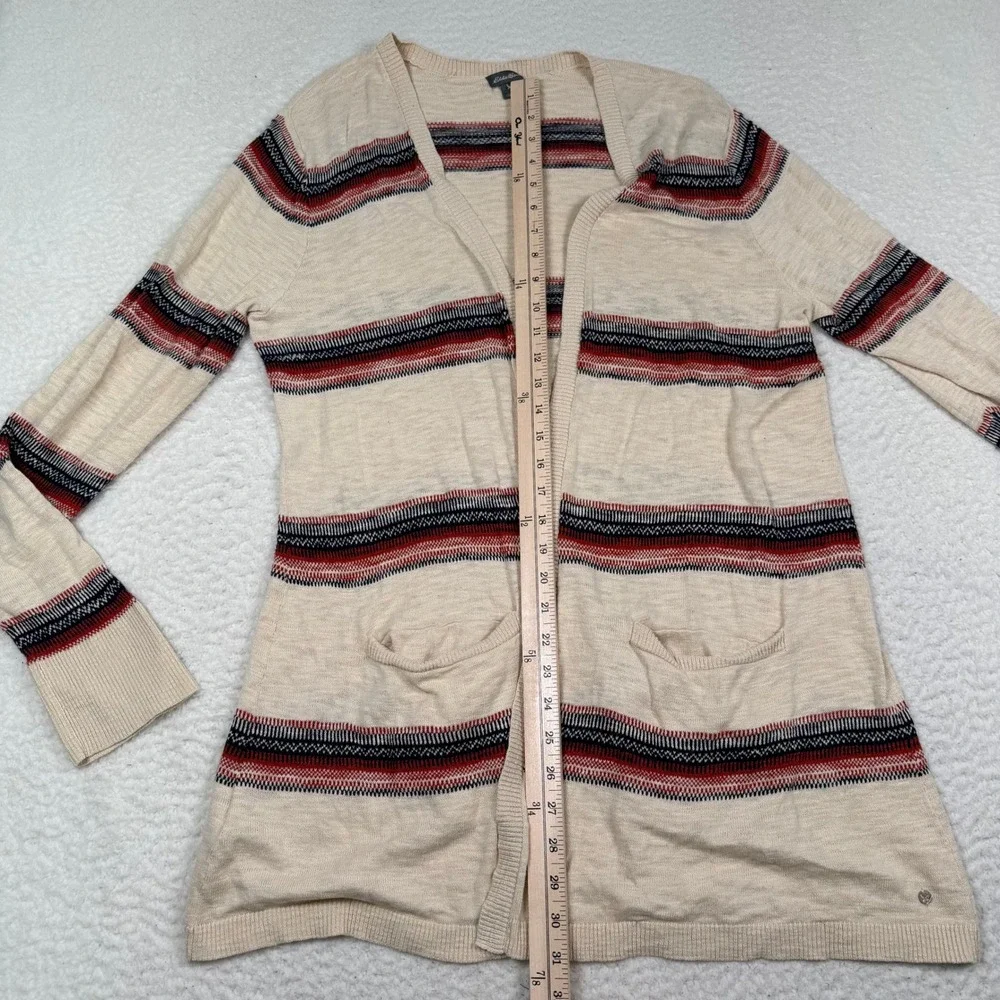 Eddie‎ Bauer Cardigan Sweater Womens XL Cream Striped Open Front Cotton Light